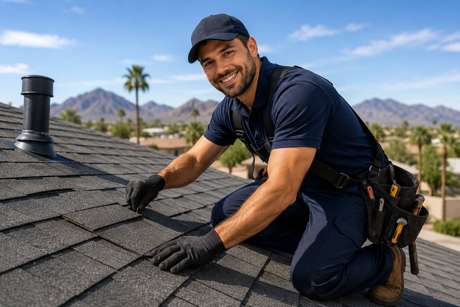 Licensed roofer installing shingles — Phoenix Growth Collective roofing contractor marketing
